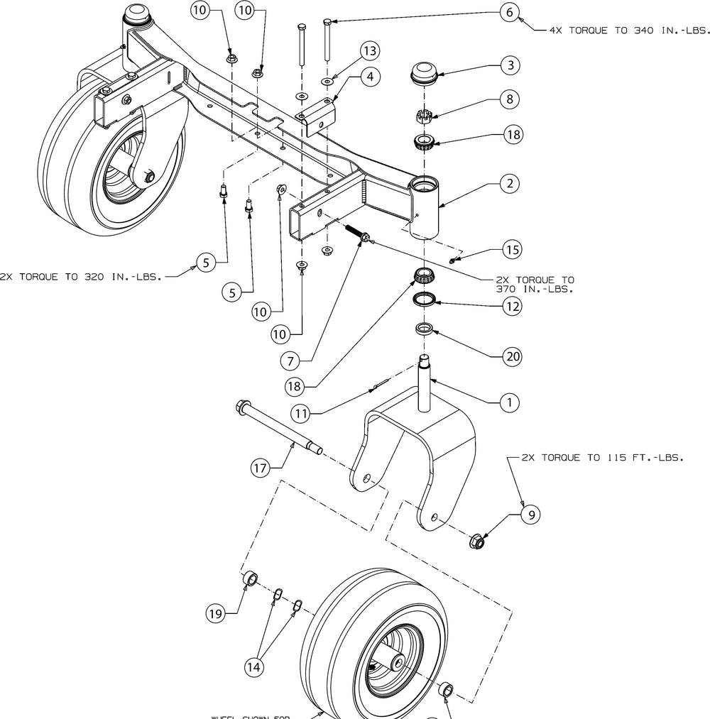 Front Axle Diagram and Parts List for Z-FORCELX54KW (17AIDAUC010)(2018) Cub Cadet Lawn Tractor